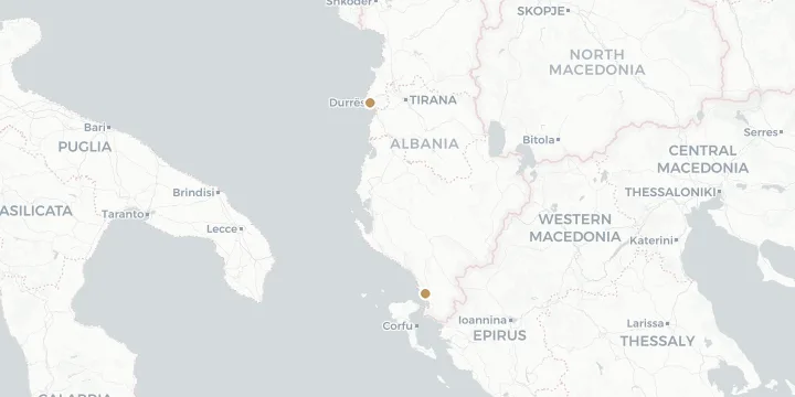 Karte der Kreuzfahrthäfen in Albanien mit 2 Anlegern