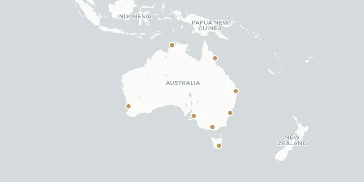 Karte der Kreuzfahrthäfen in Australien mit 8 Anlegern