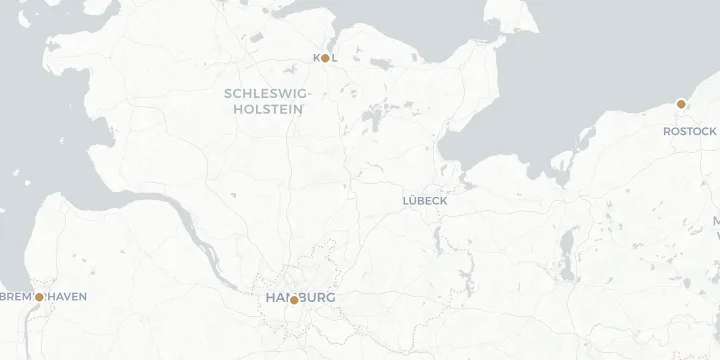 Karte der Kreuzfahrthäfen in Deutschland mit 4 Anlegern