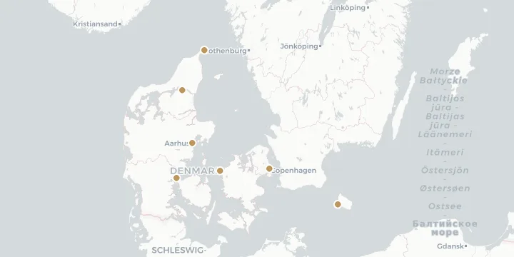 Karte der Kreuzfahrthäfen in Dänemark mit 7 Anlegern