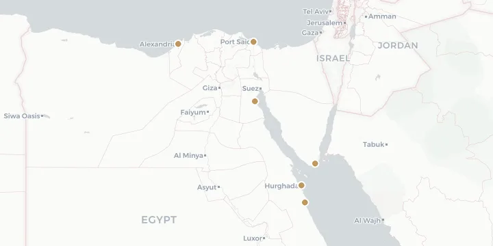Karte der Kreuzfahrthäfen in Ägypten mit 6 Anlegern
