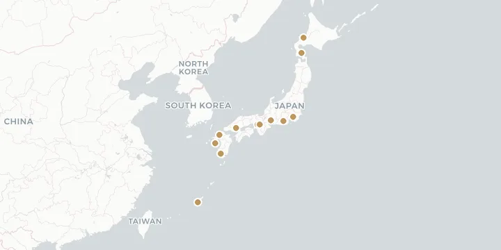 Karte der Kreuzfahrthäfen in Japan mit 12 Anlegern