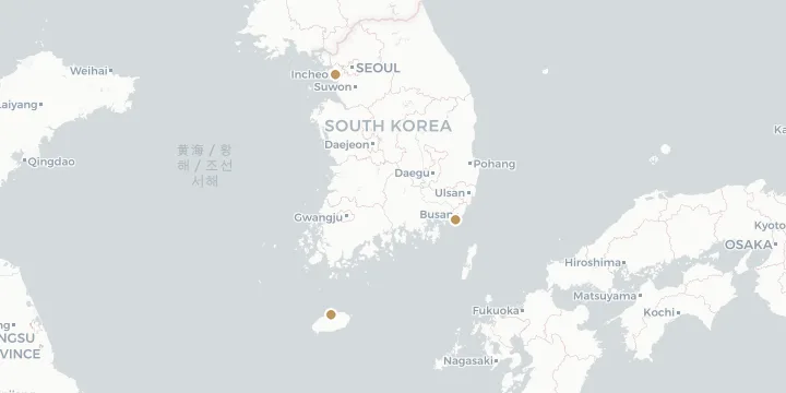 Karte der Kreuzfahrthäfen in Südkorea mit 3 Anlegern