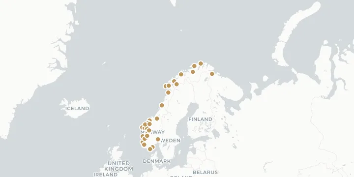 Karte der Kreuzfahrthäfen in Norwegen mit 36 Anlegern