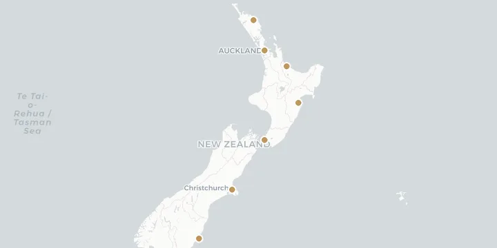 Karte der Kreuzfahrthäfen in Neuseeland mit 7 Anlegern