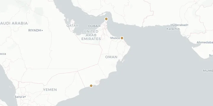 Karte der Kreuzfahrthäfen in Oman mit 3 Anlegern