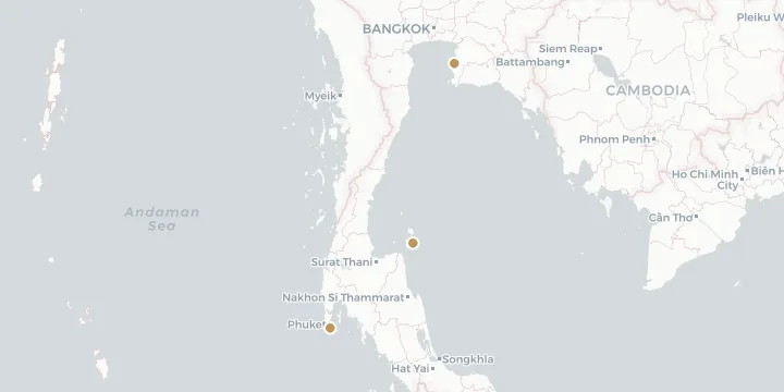 Karte der Kreuzfahrthäfen in Thailand mit 3 Anlegern