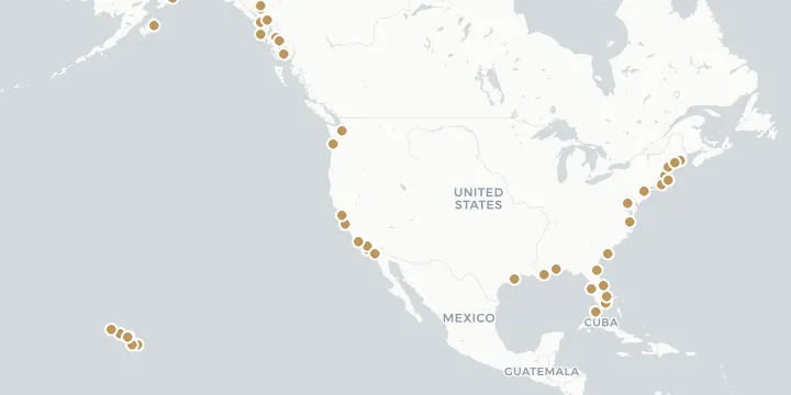 Karte der Kreuzfahrthäfen in den USA mit 50 Anlegern