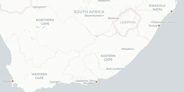 Karte der Kreuzfahrthäfen in Südafrika mit 4 Anlegern